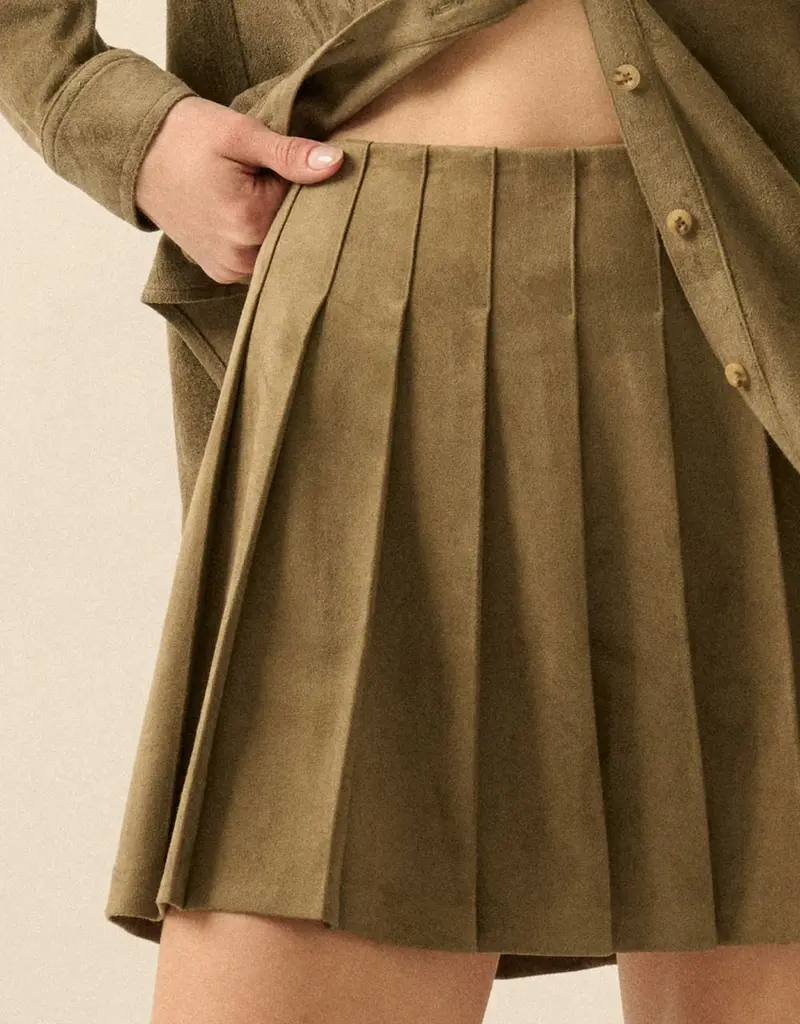 Faux Suede Pleated Mini Skirt