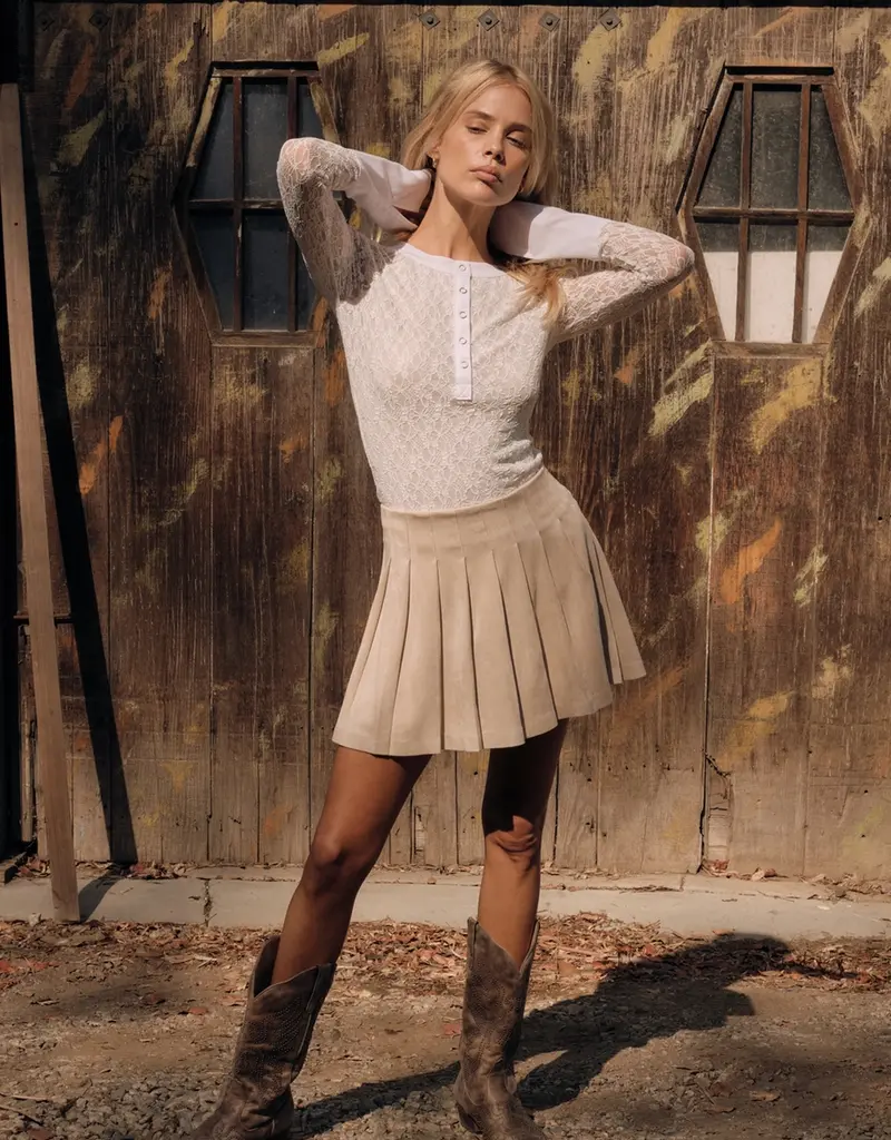 Faux Suede Pleated Mini Skirt