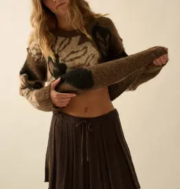 Pleated Ribbed Knit Drawstring Skirt