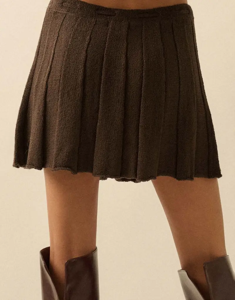 Pleated Ribbed Knit Drawstring Skirt