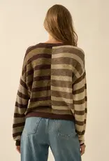 Contrast Color Stripes Ribbed-Knit Sweater