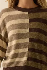 Contrast Color Stripes Ribbed-Knit Sweater