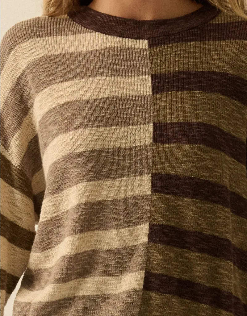 Contrast Color Stripes Ribbed-Knit Sweater