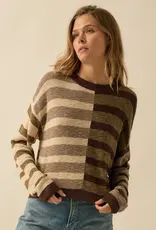 Contrast Color Stripes Ribbed-Knit Sweater