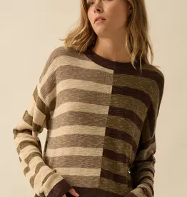 Contrast Color Stripes Ribbed-Knit Sweater