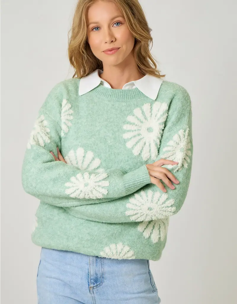 Cozy Floral Applique Sweater