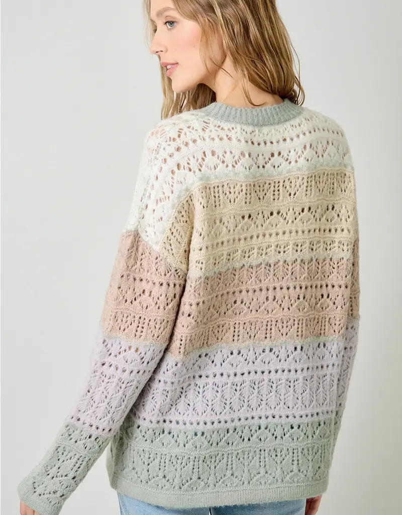 Color Blocked Pointelle Sweater