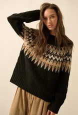 Cable Knit Fair Isle Raglan-Sleeve Sweater