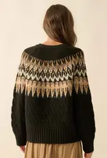 Cable Knit Fair Isle Raglan-Sleeve Sweater