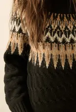 Cable Knit Fair Isle Raglan-Sleeve Sweater