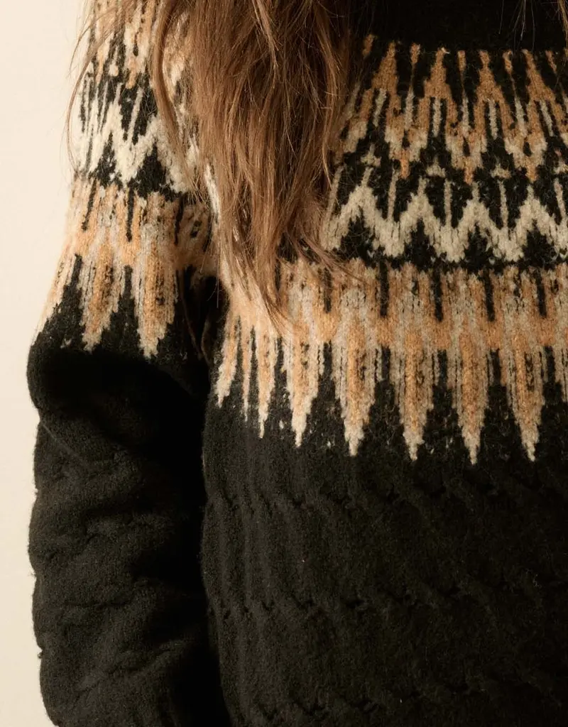 Cable Knit Fair Isle Raglan-Sleeve Sweater