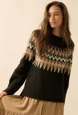 Cable Knit Fair Isle Raglan-Sleeve Sweater