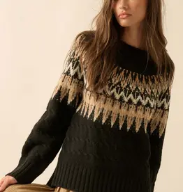 Cable Knit Fair Isle Raglan-Sleeve Sweater