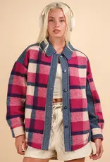 Denim Contrast Plaid Shacket Jacket