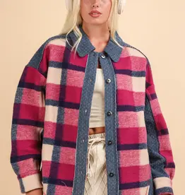 Denim Contrast Plaid Shacket Jacket