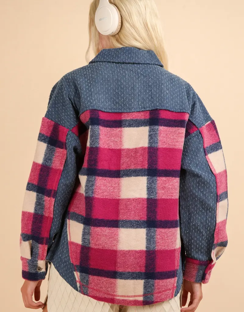 Denim Contrast Plaid Shacket Jacket