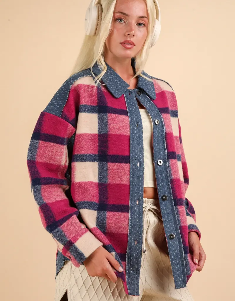 Denim Contrast Plaid Shacket Jacket