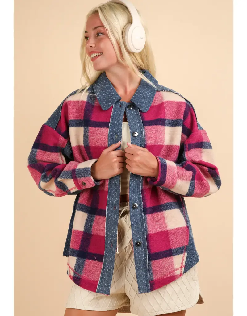 Denim Contrast Plaid Shacket Jacket