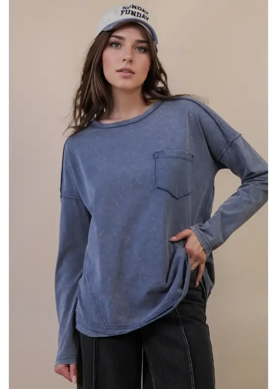 Mineral Washed Casual Knit Top