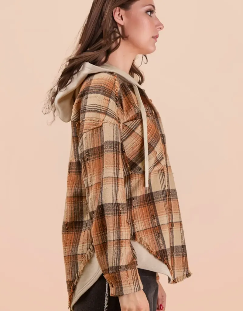 Oversized Flannel Hooded Button Down Jacket