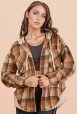 Oversized Flannel Hooded Button Down Jacket