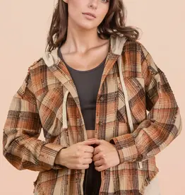Oversized Flannel Hooded Button Down Jacket