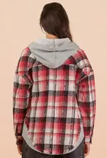 Oversized Flannel Hooded Button Down Jacket