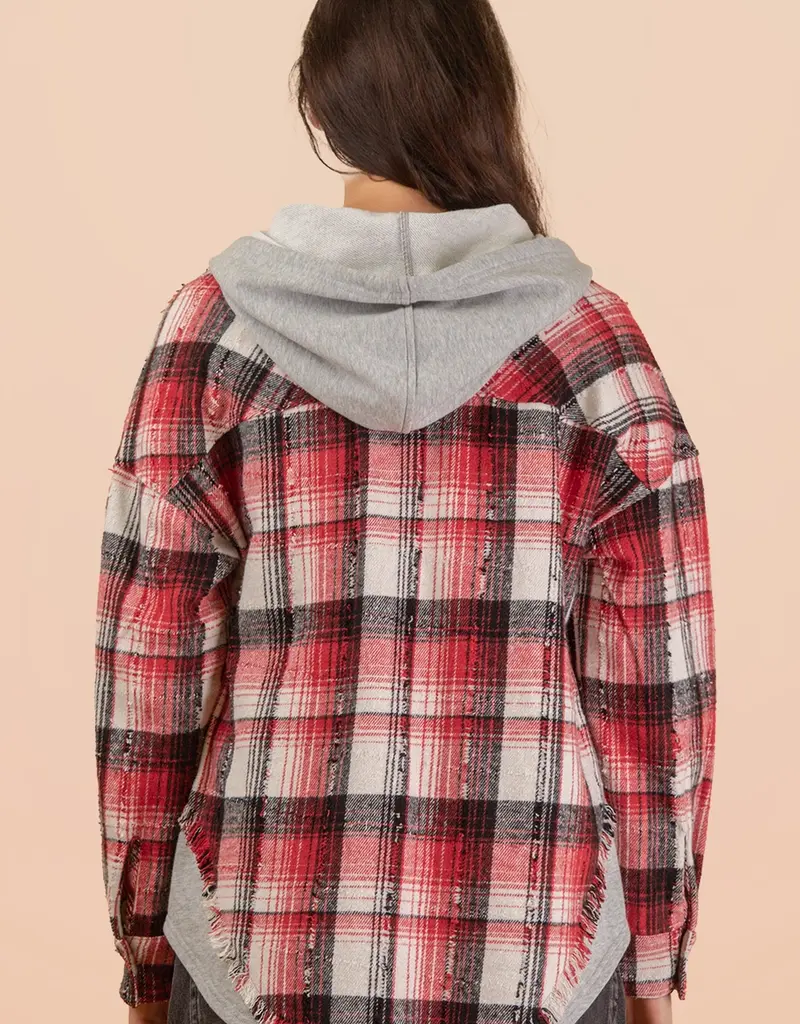 Oversized Flannel Hooded Button Down Jacket