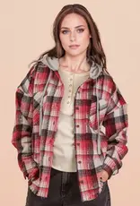 Oversized Flannel Hooded Button Down Jacket