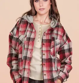 Oversized Flannel Hooded Button Down Jacket