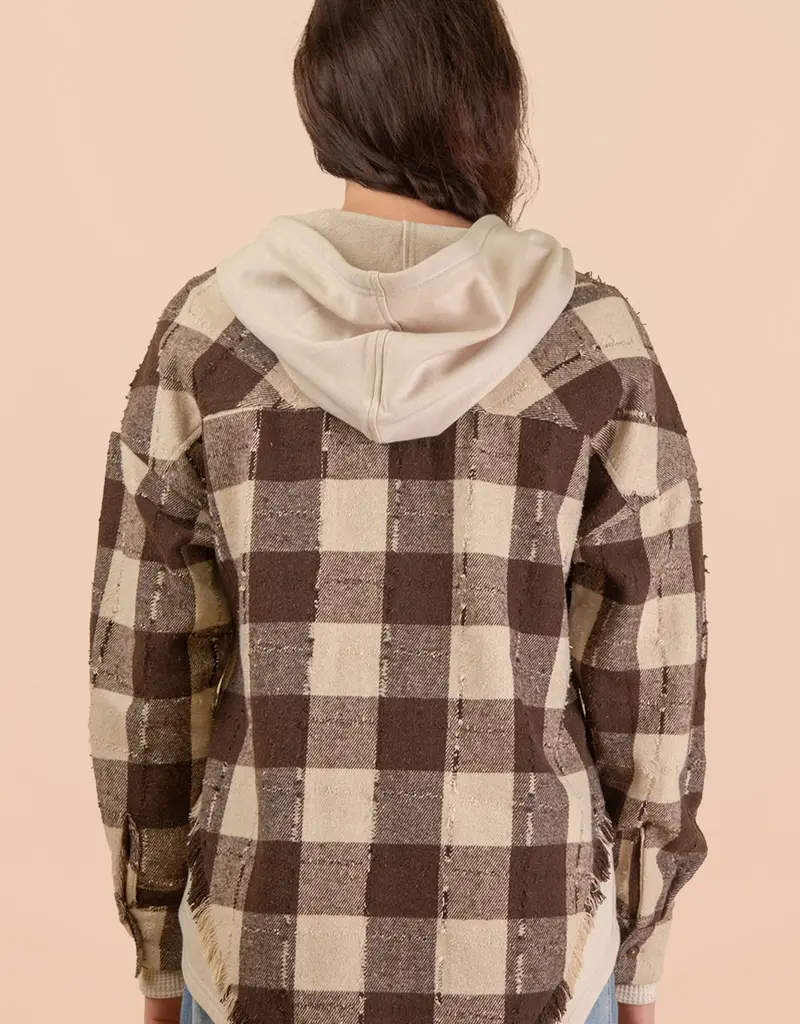 Flannel Hooded Oversized Button Down Jacket