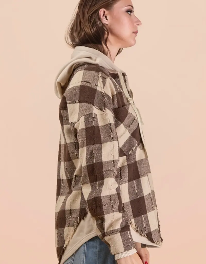 Flannel Hooded Oversized Button Down Jacket