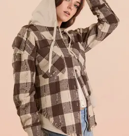 Flannel Hooded Oversized Button Down Jacket