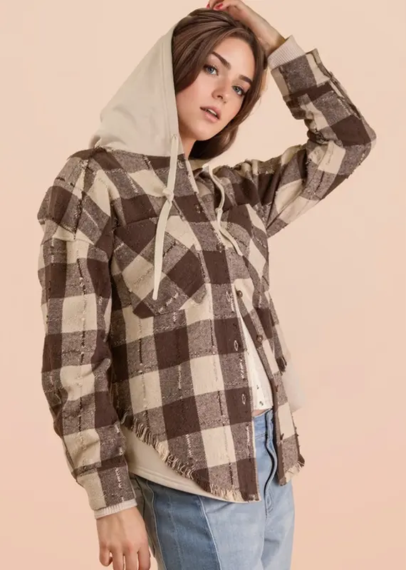 Flannel Hooded Oversized Button Down Jacket