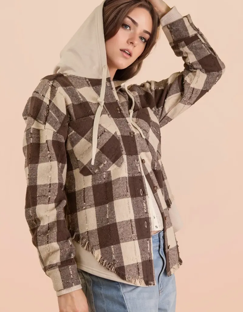 Flannel Hooded Oversized Button Down Jacket