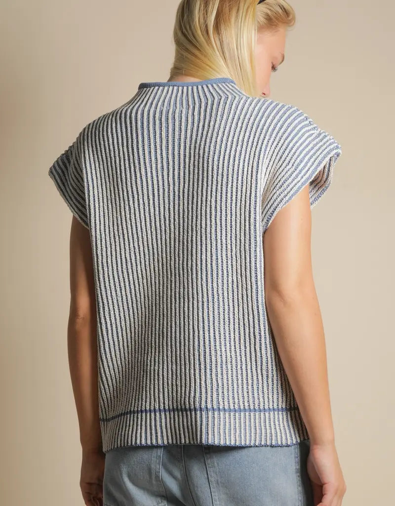 Ribbed Two Tone Knit Sweater Vest
