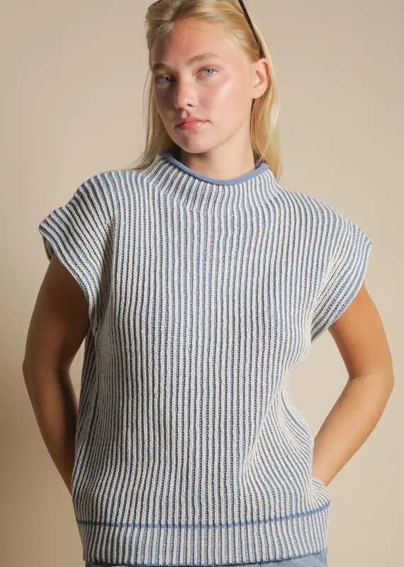 Ribbed Two Tone Knit Sweater Vest