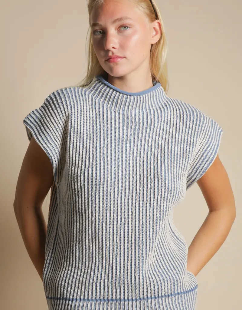 Ribbed Two Tone Knit Sweater Vest