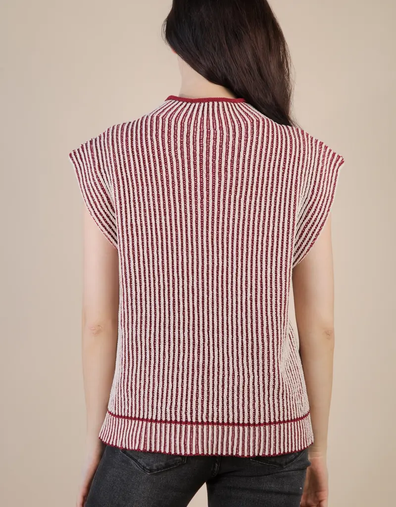 Ribbed Two Tone Knit Sweater Vest