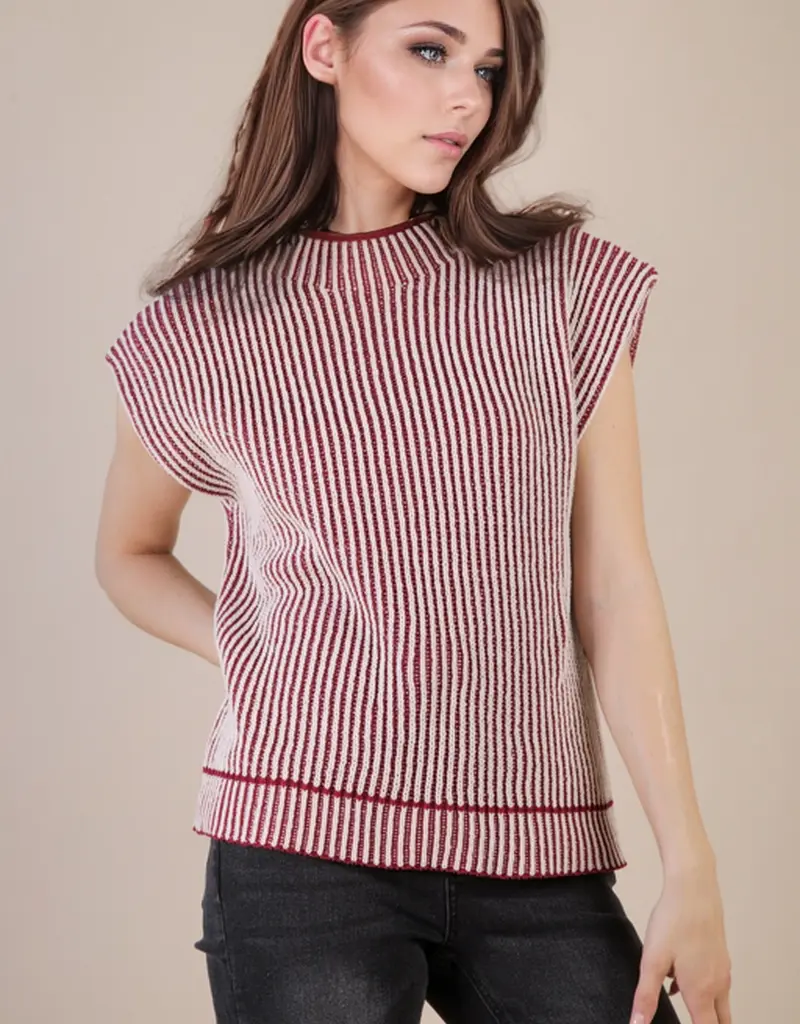 Ribbed Two Tone Knit Sweater Vest