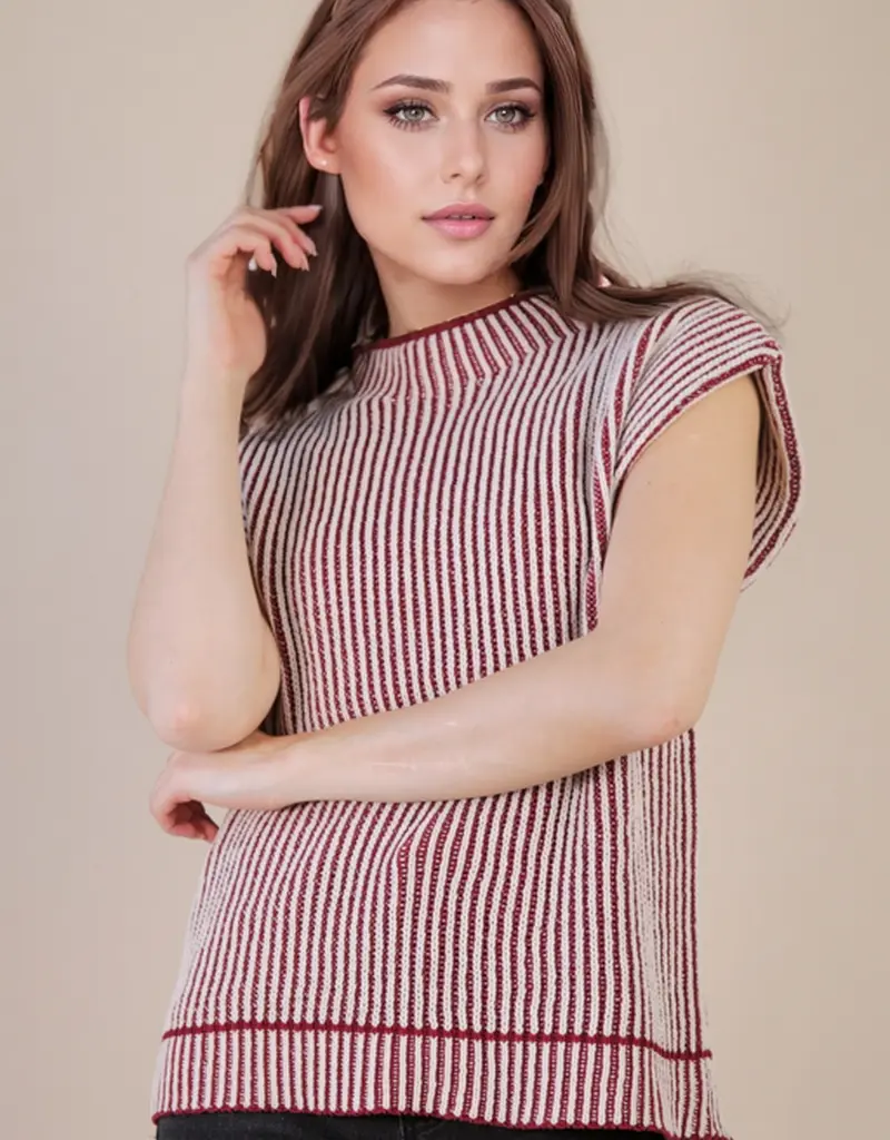 Ribbed Two Tone Knit Sweater Vest