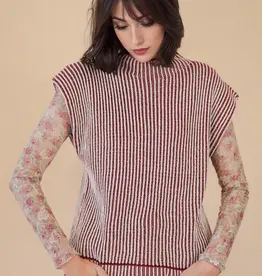 Ribbed Two Tone Knit Sweater Vest