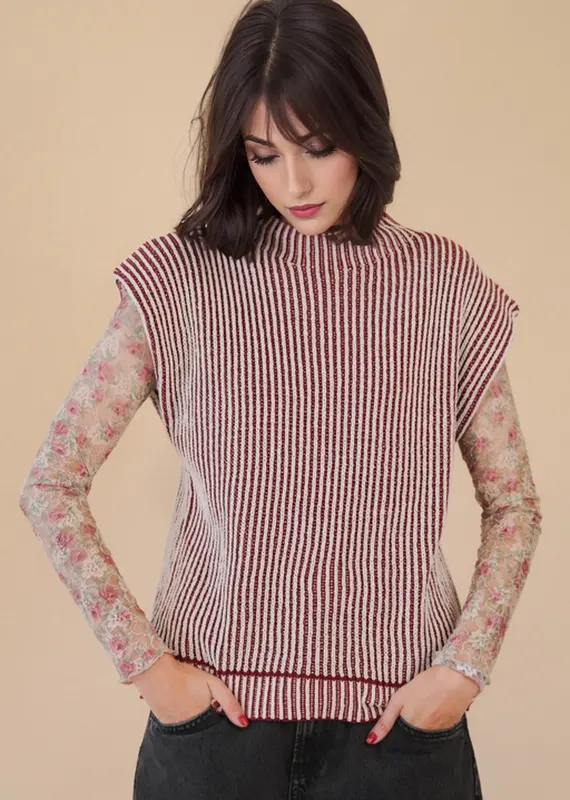 Ribbed Two Tone Knit Sweater Vest