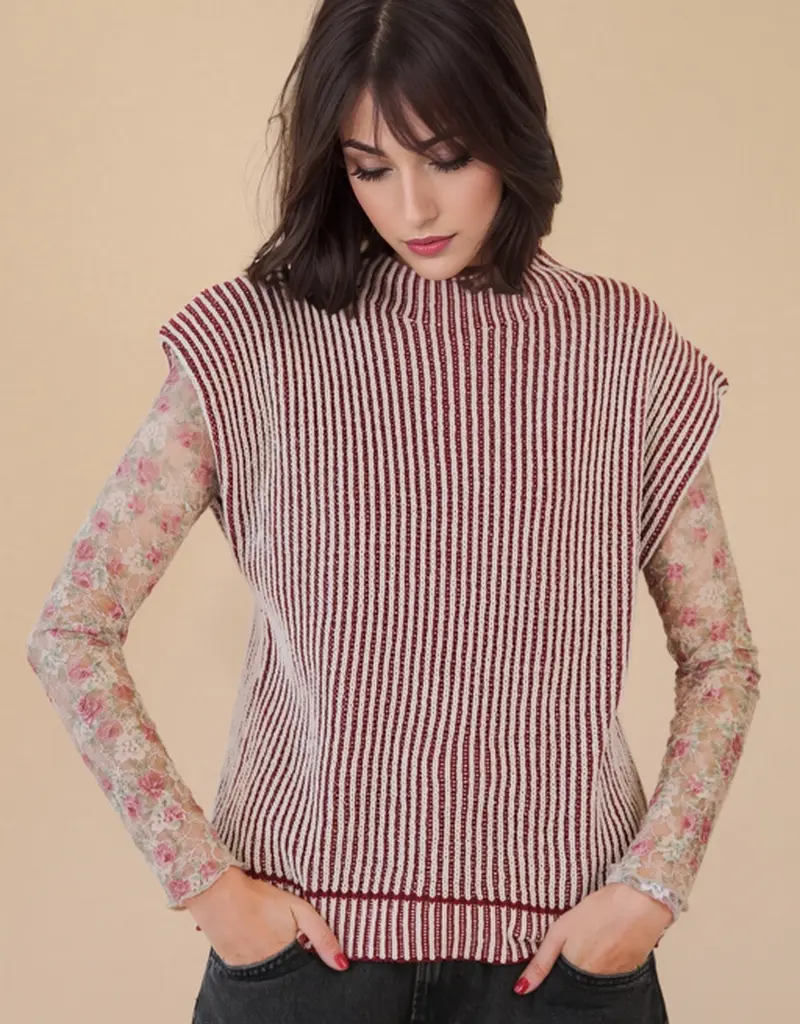 Ribbed Two Tone Knit Sweater Vest