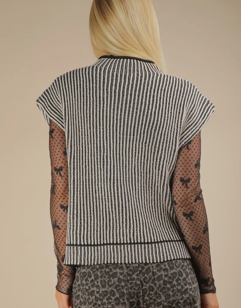 Ribbed Two Tone Knit Sweater Vest