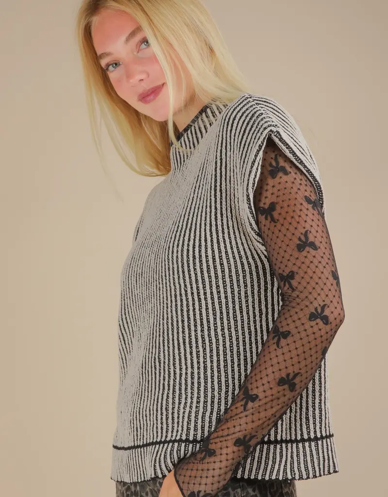 Ribbed Two Tone Knit Sweater Vest