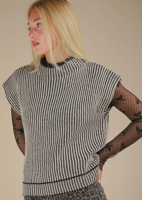 Ribbed Two Tone Knit Sweater Vest