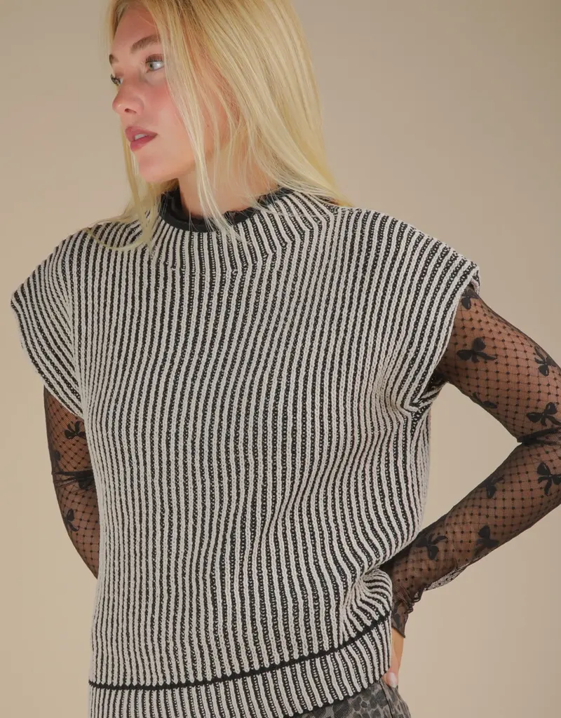 Ribbed Two Tone Knit Sweater Vest