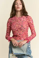 Heart Pattern Lace Detailed Sleeve Mesh Top