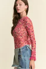 Heart Pattern Lace Detailed Sleeve Mesh Top